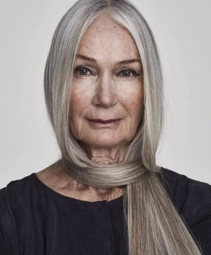 Salt Pepper Straight hairstyle for women over 60