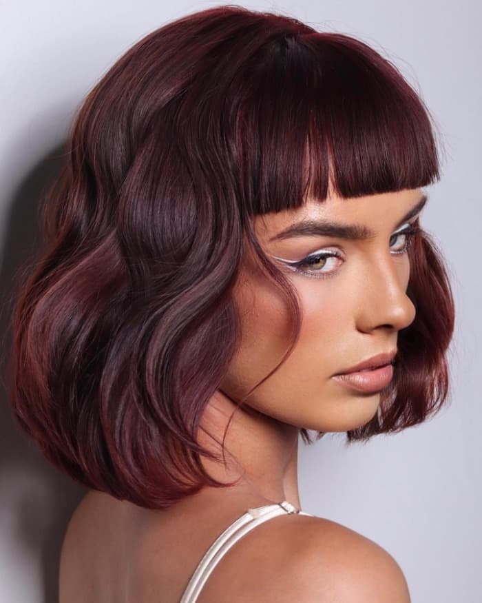 Wavy Lob with Bangs