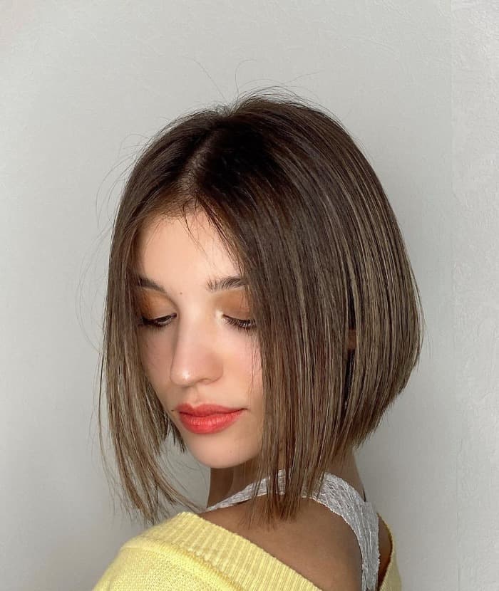 asymmetrical bob with highlights