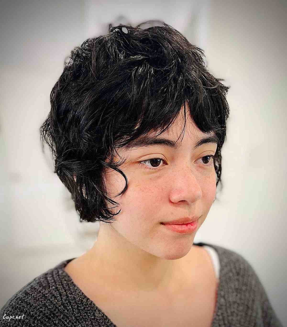 jet black long shaggy pixie with curtain fringe