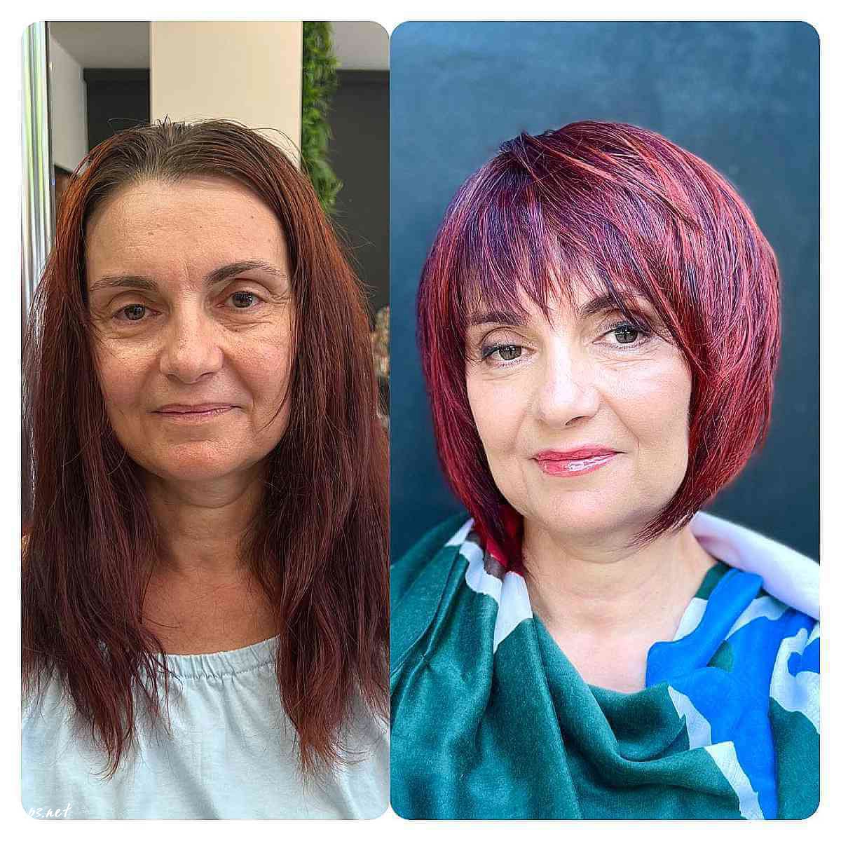 short edgy red choppy layers for ladies 60 and over