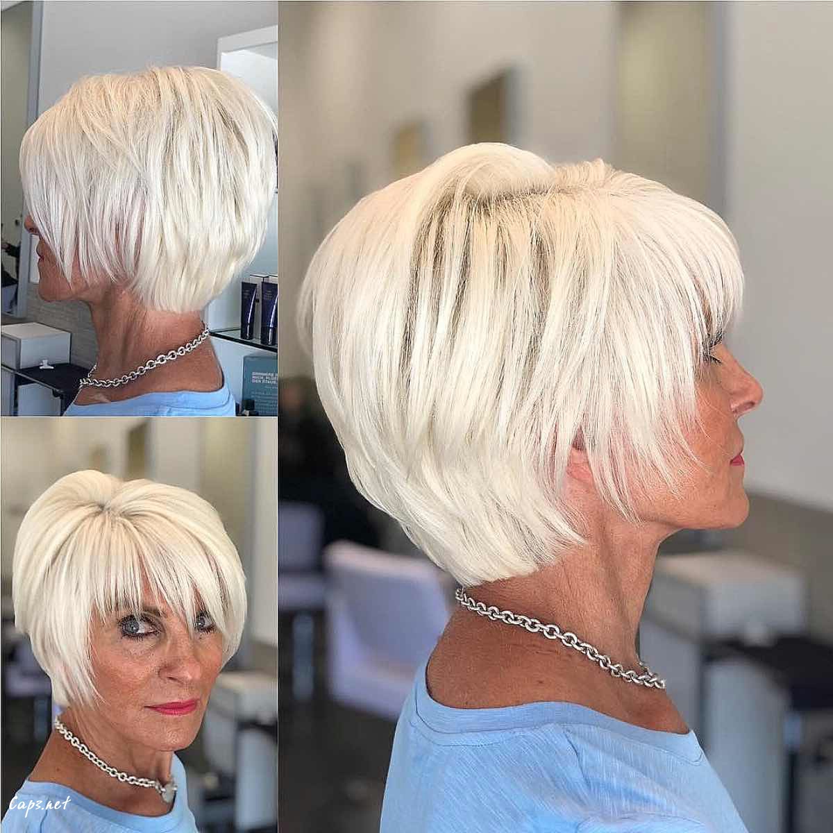 sleek blonde short bob for women in their 60s