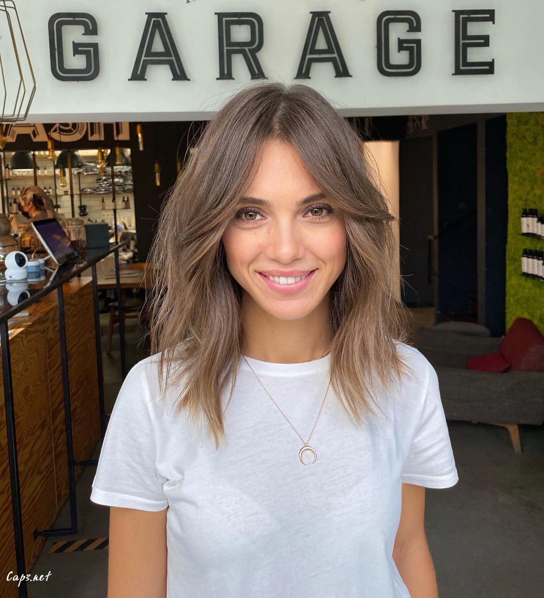 Caramel Highlights Curtain Bangs