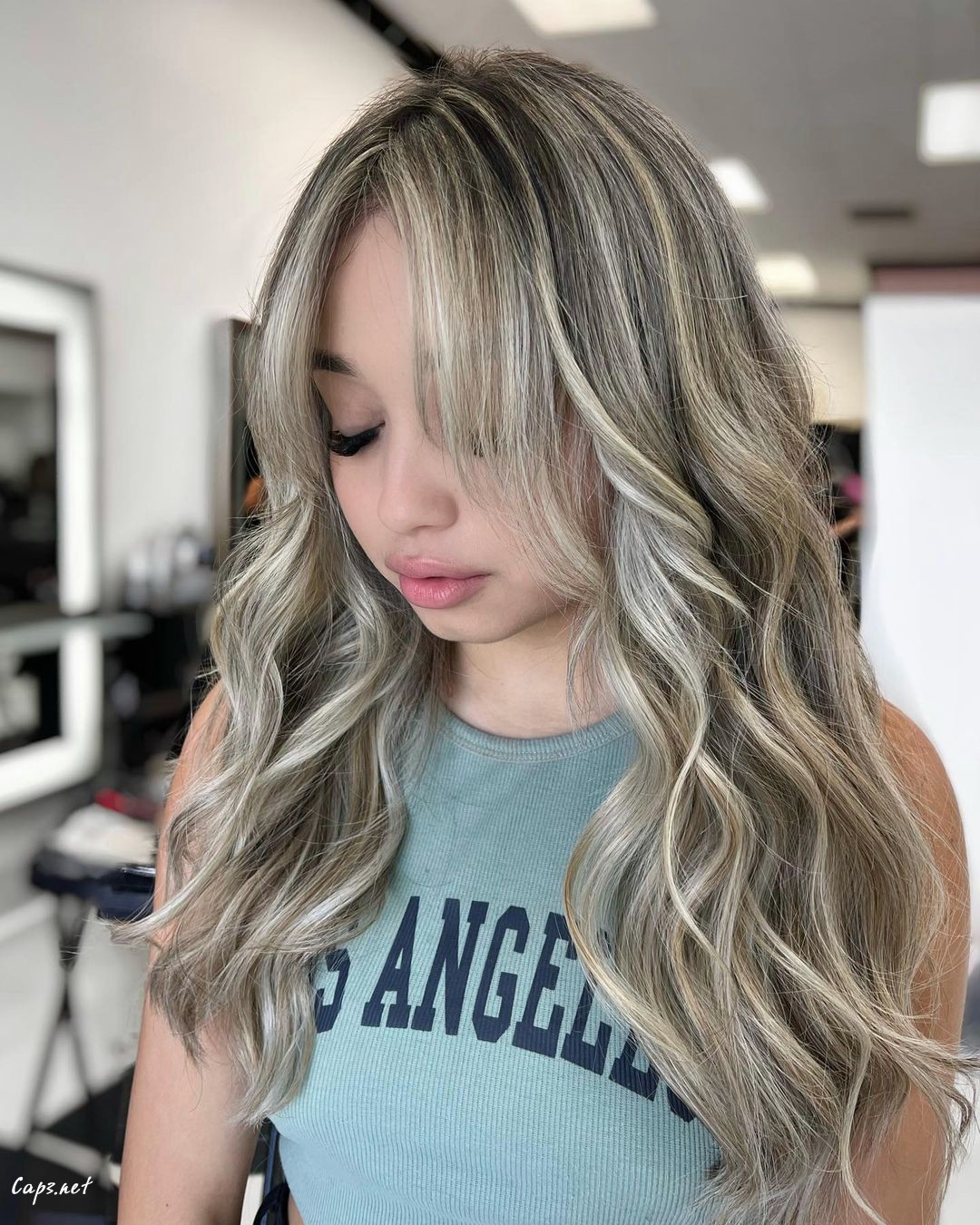 Icy Blonde Curtain Bangs