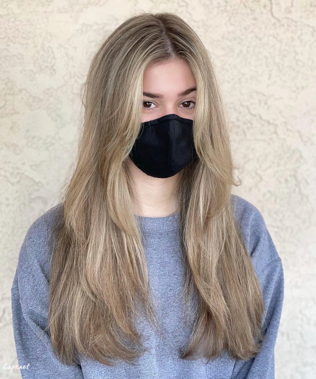 Long Blonde Curtain Bangs