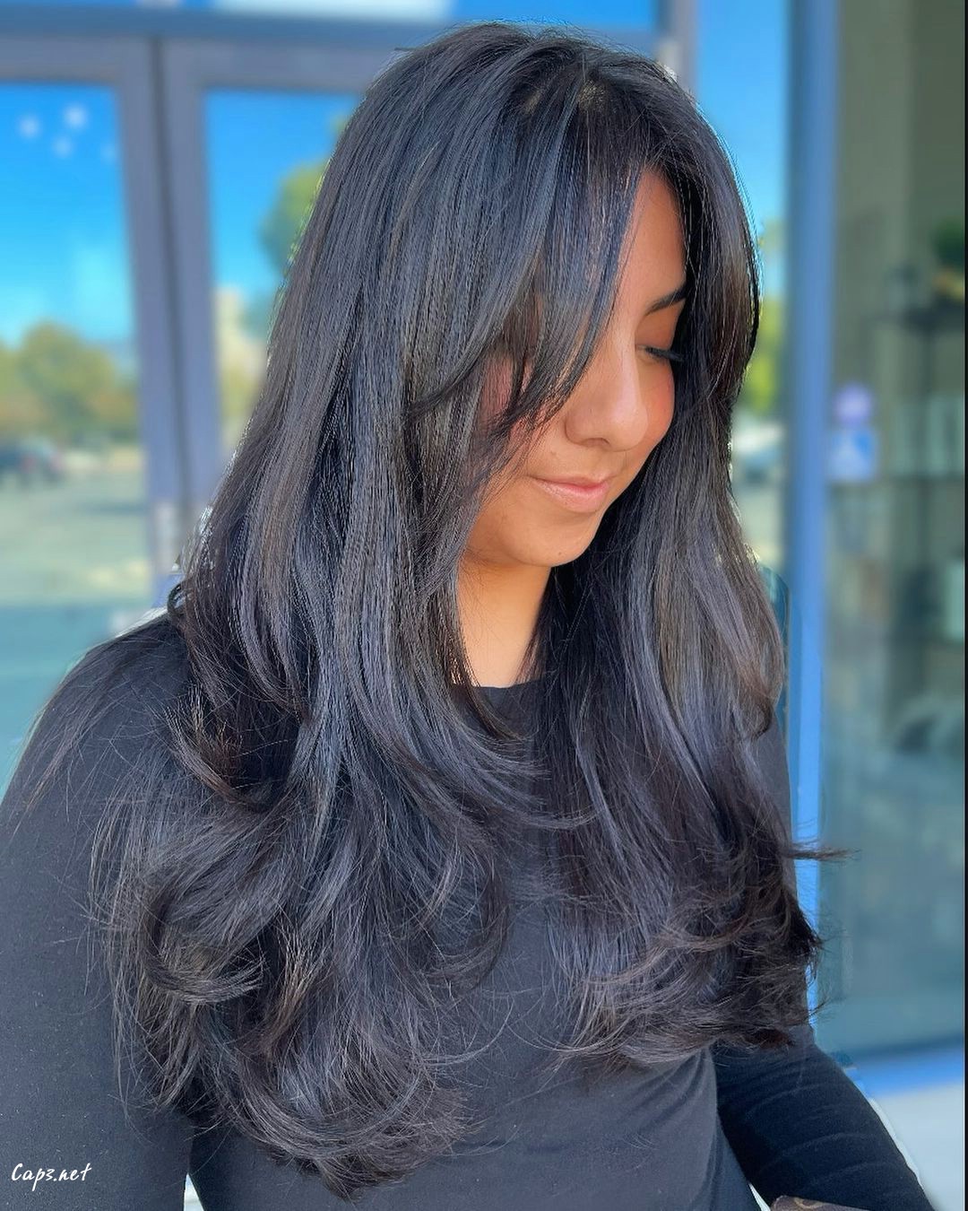 Long Layered Curtain Bangs 1
