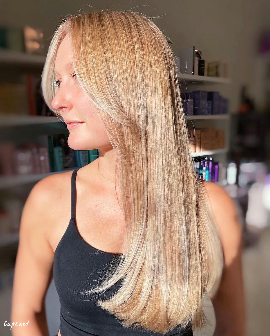 Super Long Blonde Curtain Bangs