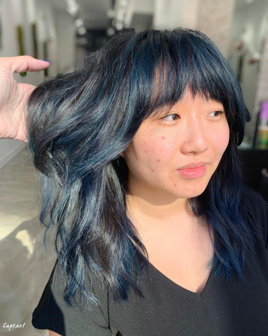 Unique Brown Blue Curtain Bangs