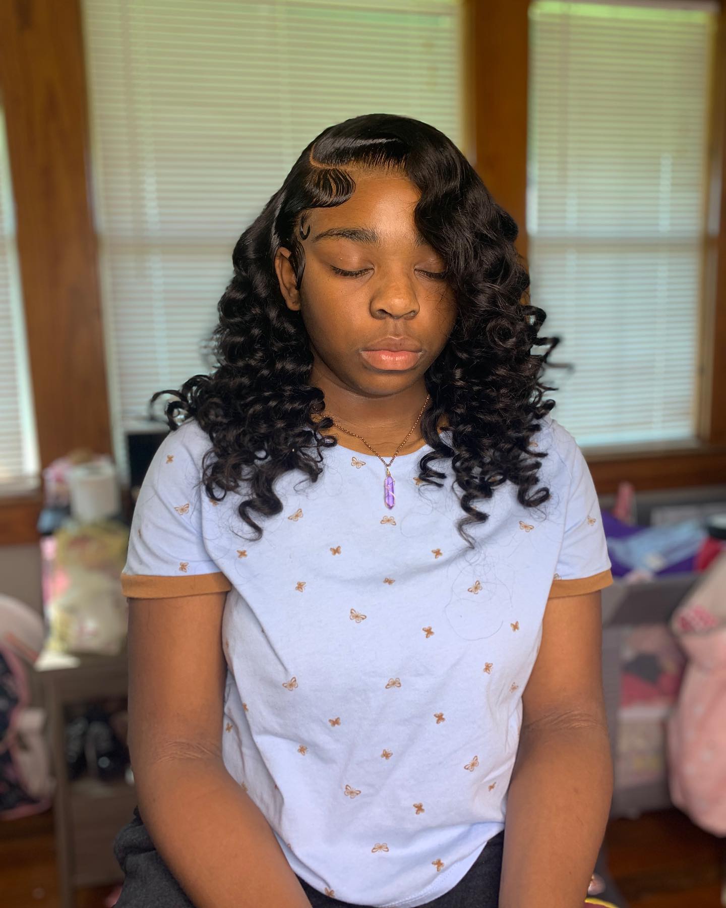 Big Curly Hair Side Part Look