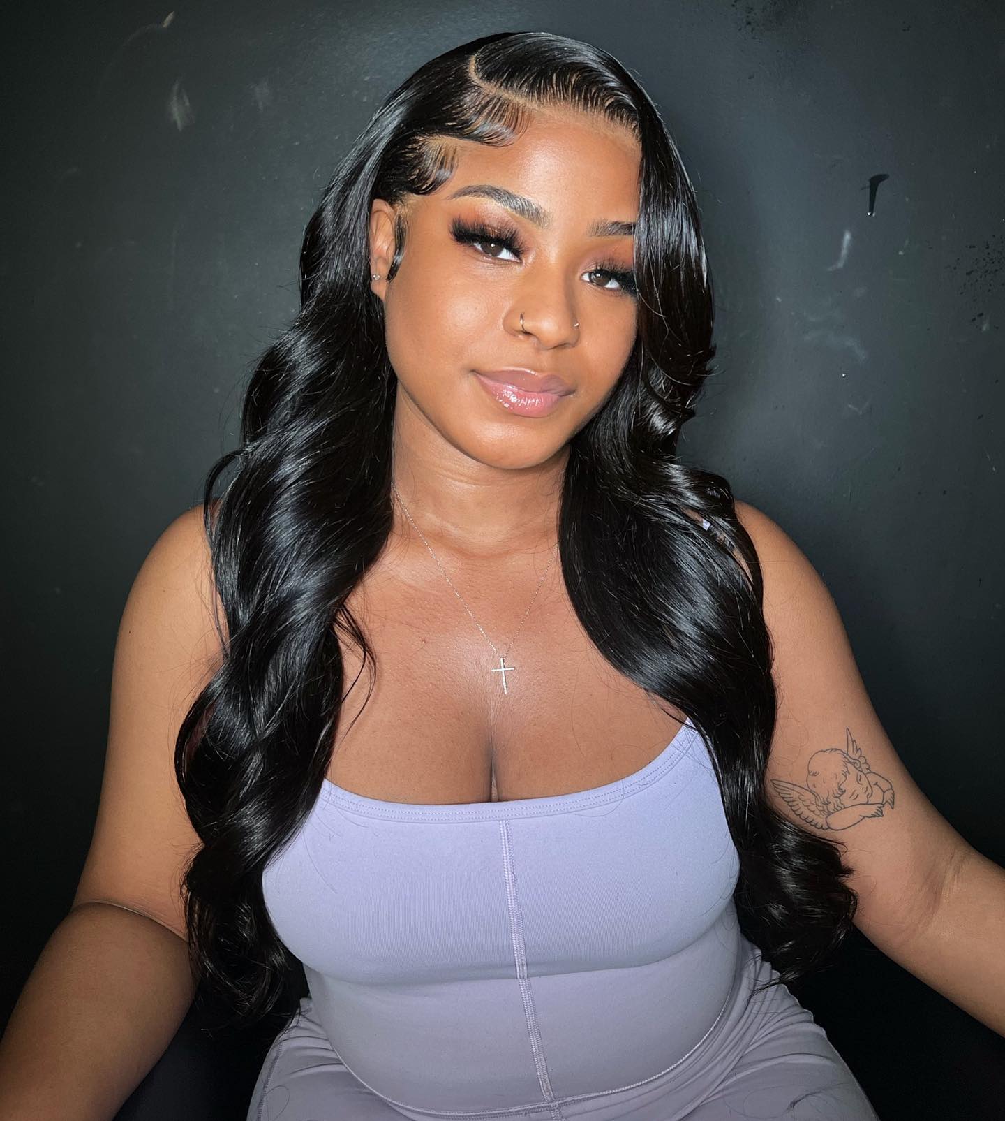 Black Hair Side Part Look