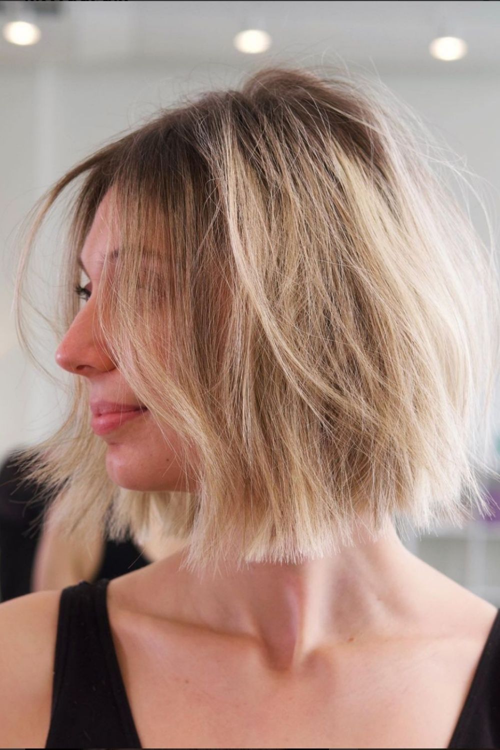 Blonde balayage razor bob haircut 1