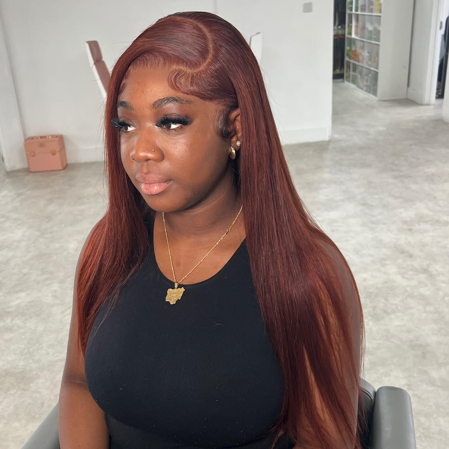 Chocolate Brown Side Part Hair