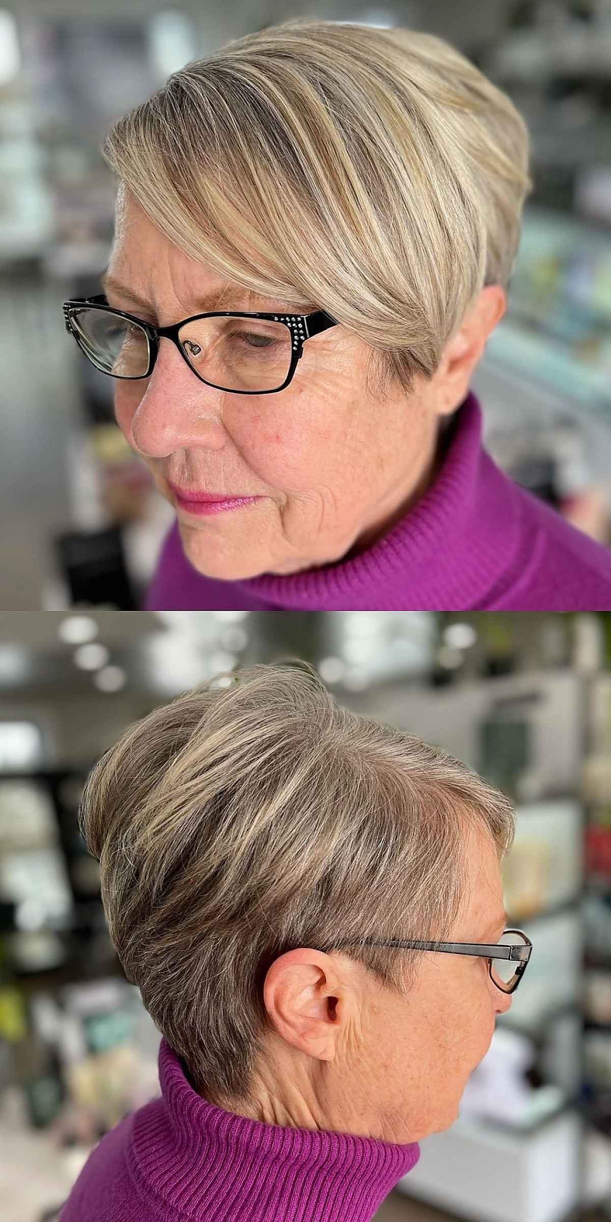 asymmetrical pixie for round faces for ladies in their 60s