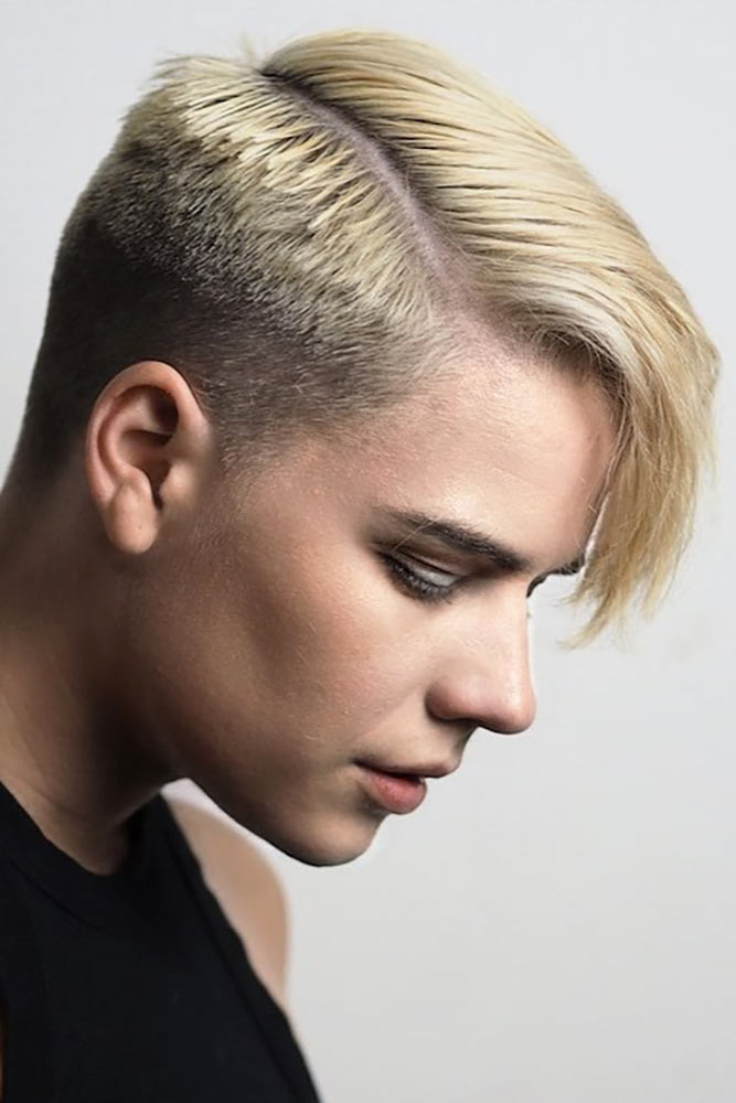taper haircut women fade classic blonde short pixie sleek long bang disconnected