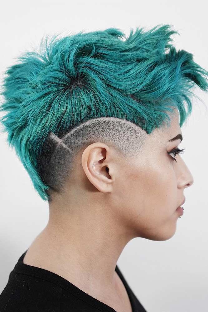 taper haircut women layered blue aqua balayage undercut shaved hairline