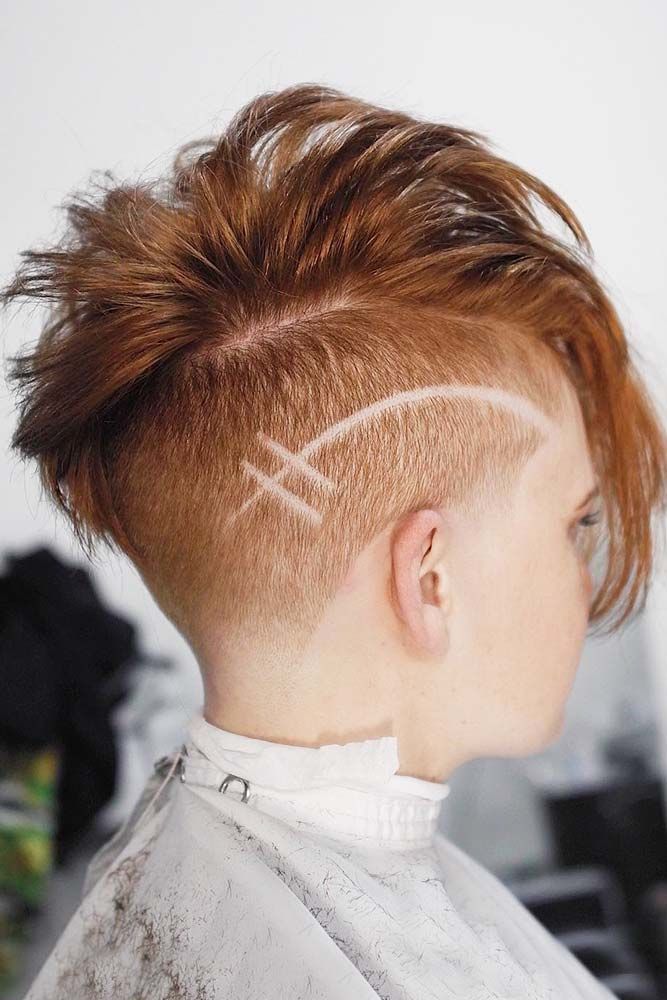 taper haircut women layered brown copper undercut shaved hairline long bang