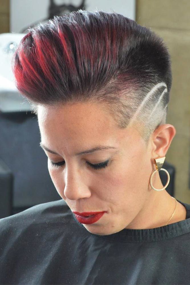 taper haircut women layered brown red balayage undercut long shaved high hairline