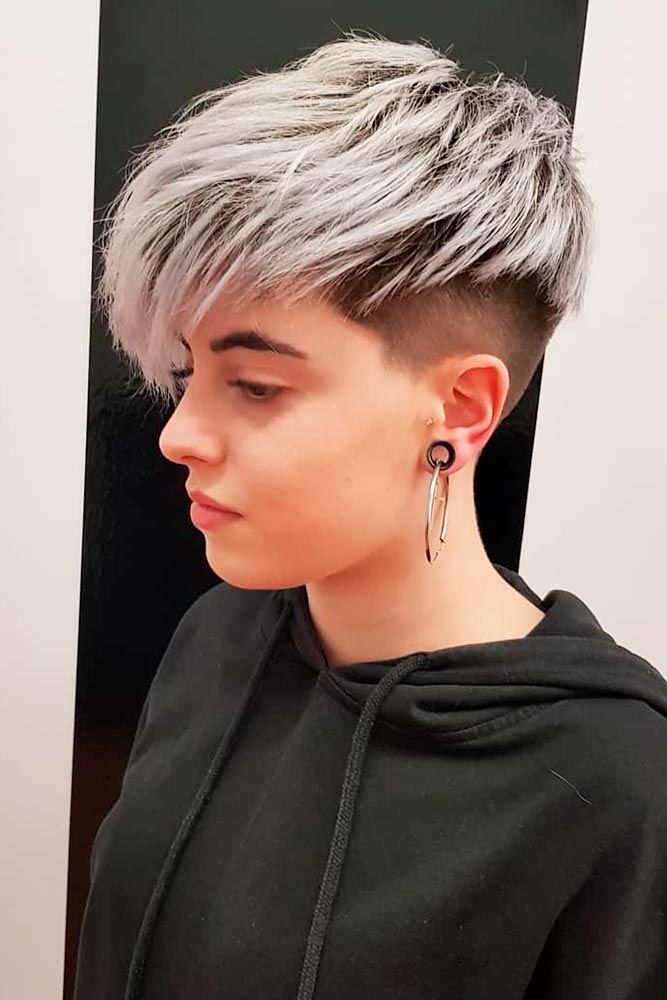 taper haircut women textured black platinum blonde balayage pixie long side swept bang