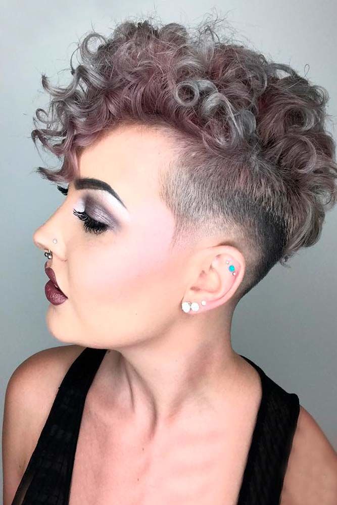 taper haircut women textured dark brown cold silver lavender balayage short pixie curly long bang