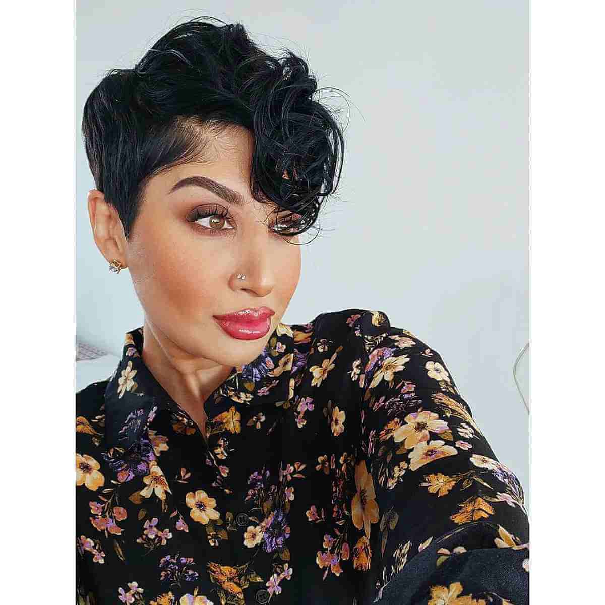 an uneven pixie cut