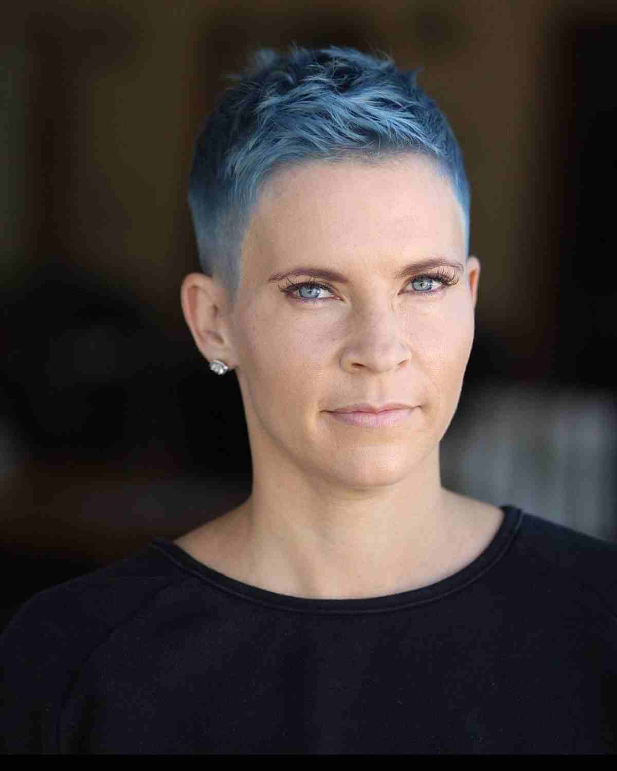 bold blue pixie cut and color