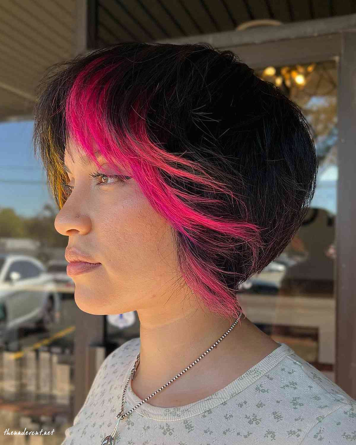 colorful shaggy undercut bob