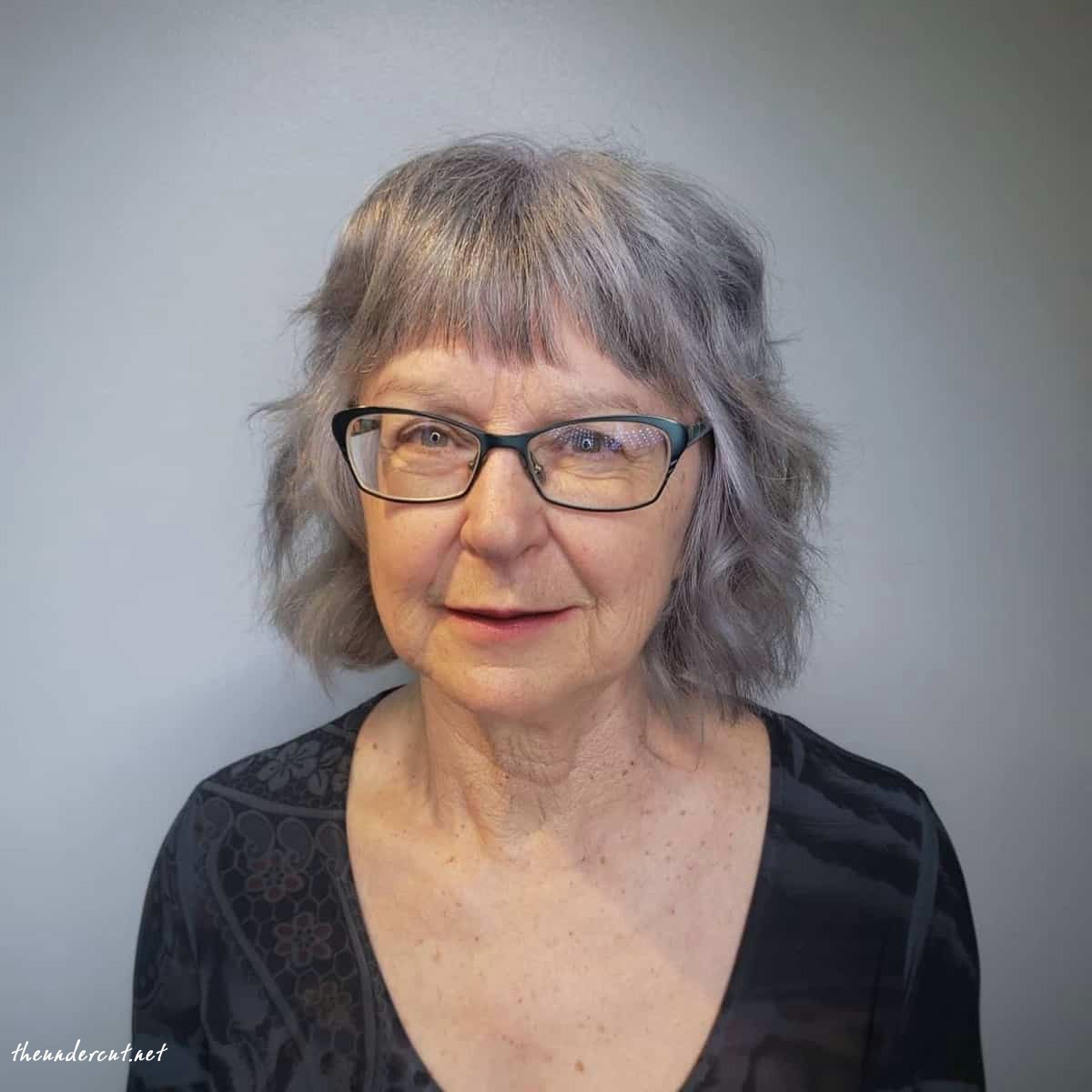 gray shaggy bob for older ladies