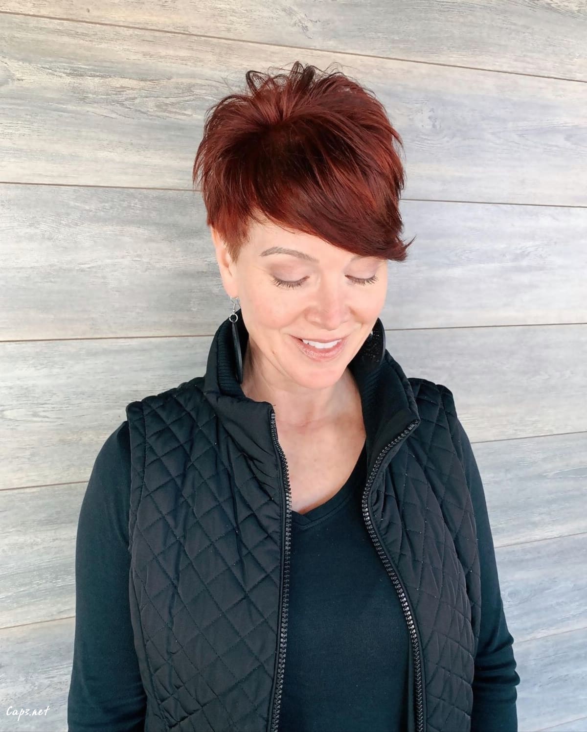 red long pixie with bangs
