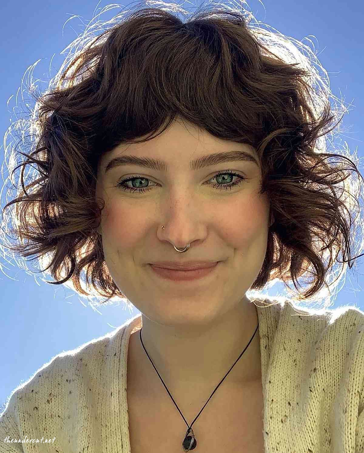 the ideal shaggy bob for dark brown curly hair