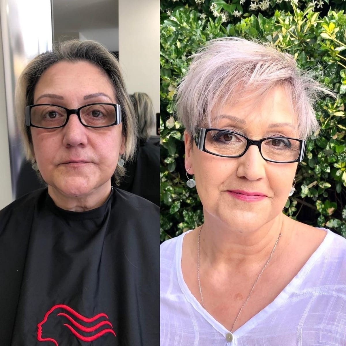 a woman in her 60s with a shaggy pixie makeover