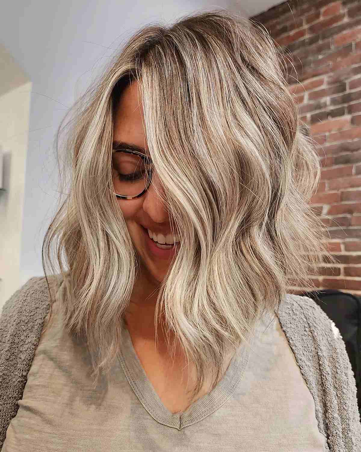 angled long bob balayage