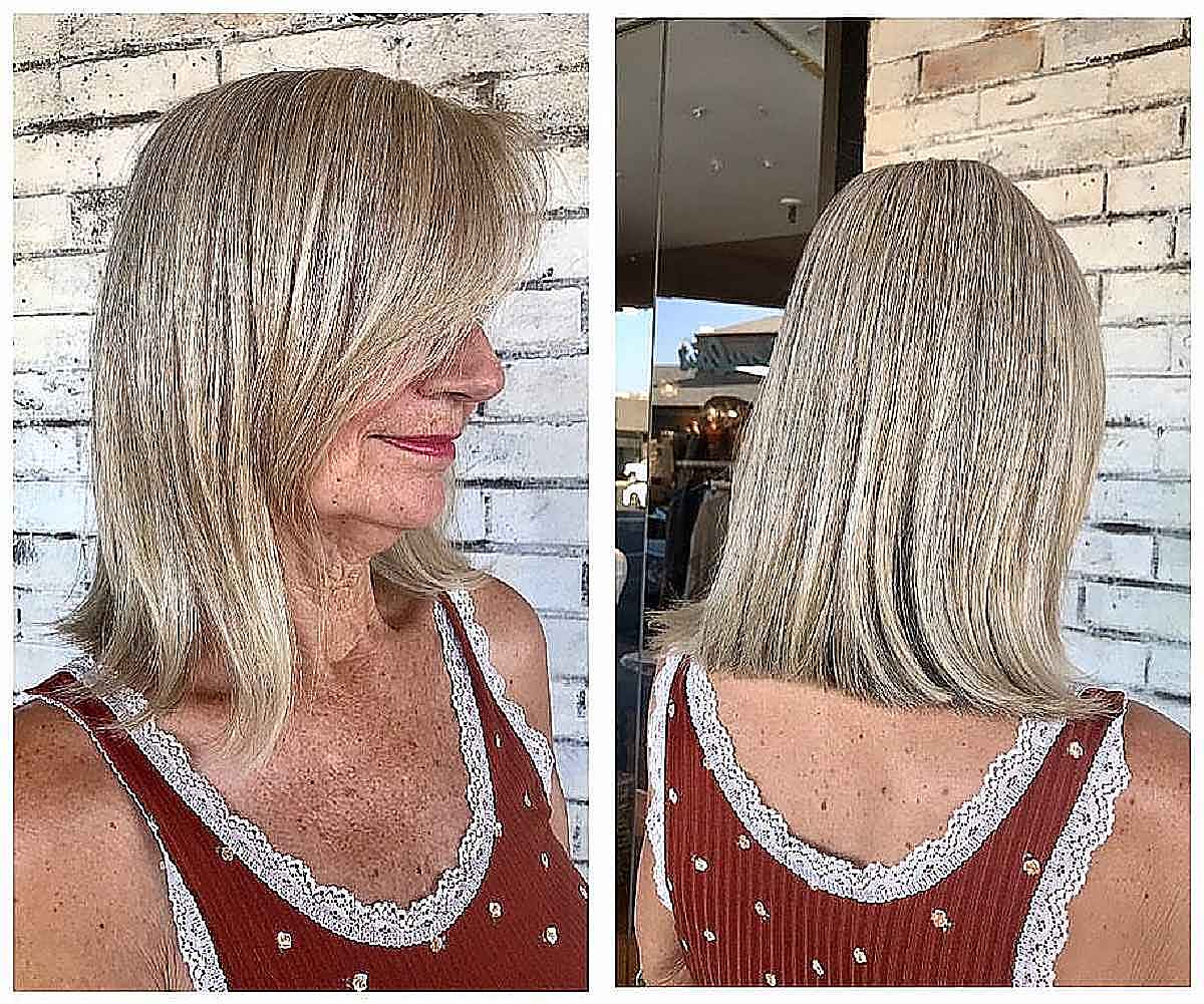 blunt long bob for over women over 60 with fine hair