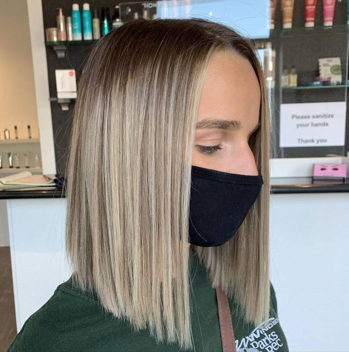 choppy angled lob for fine hair