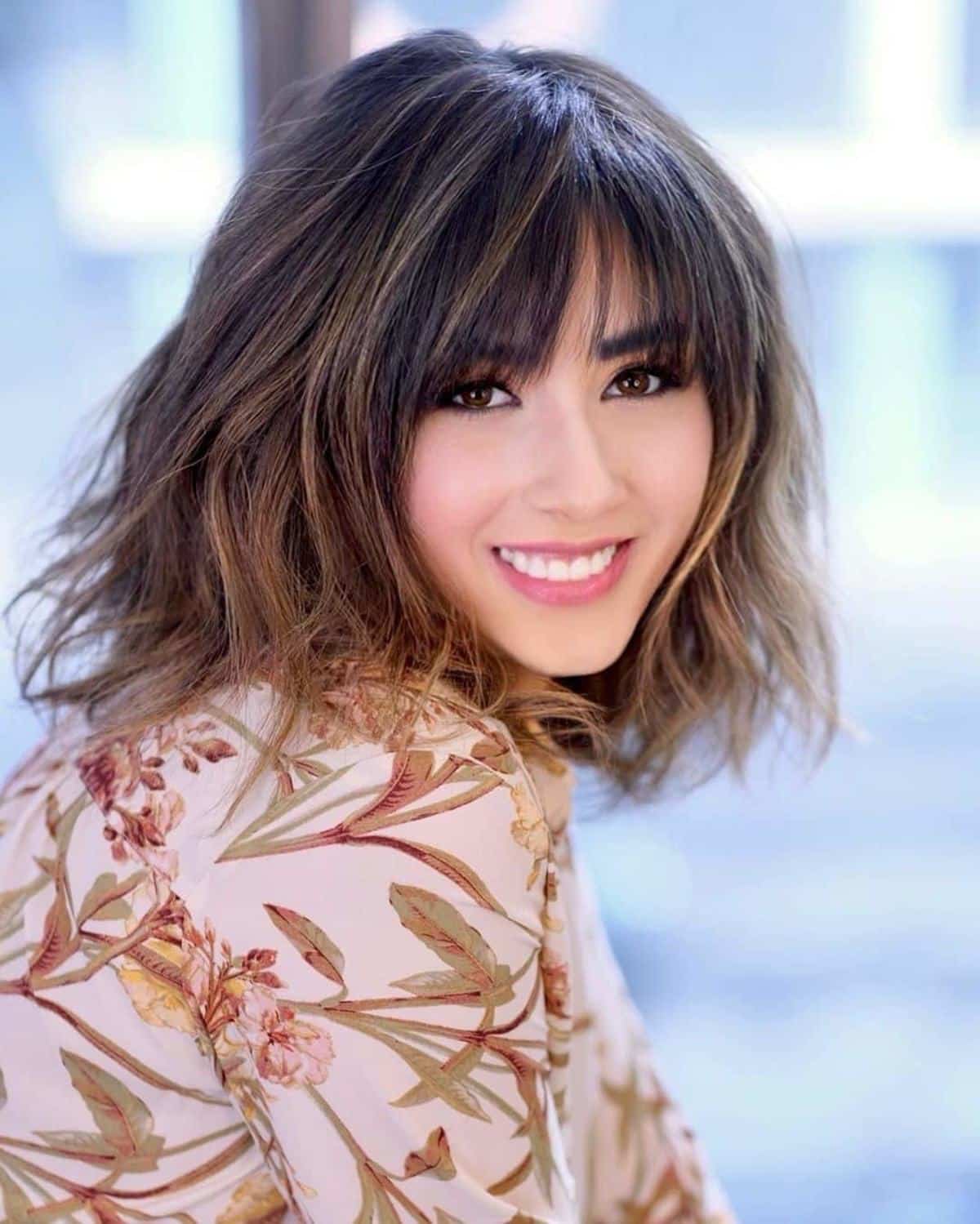 choppy lob with bangs