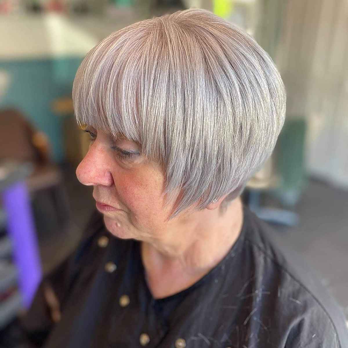 classic layered bob for women over 60 with thin hair