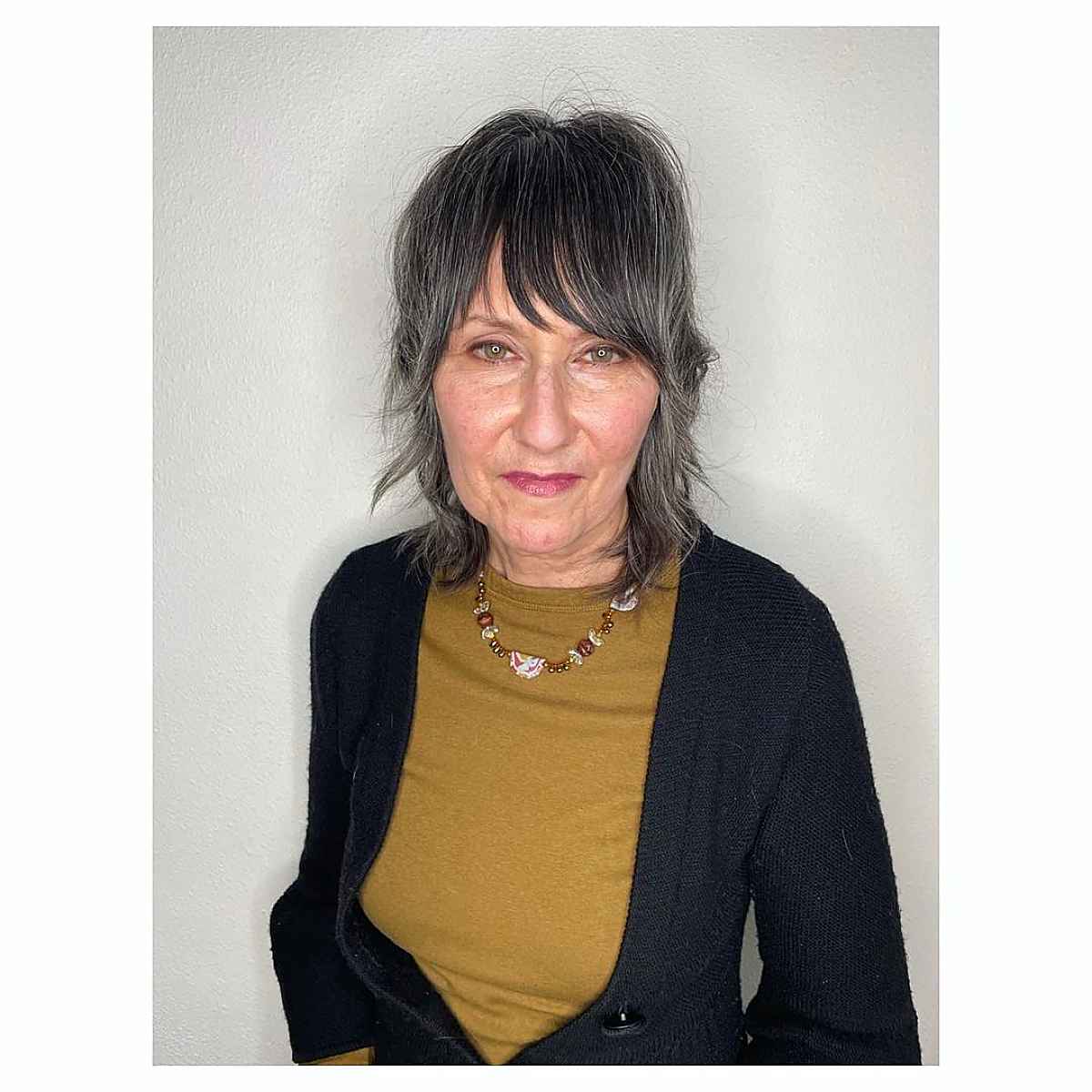 collarbone length shag with bangs for older ladies 60 and up with thin hair