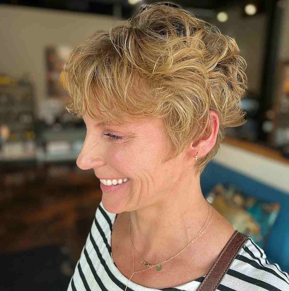 curled bixie hairstyle for ladies over forty