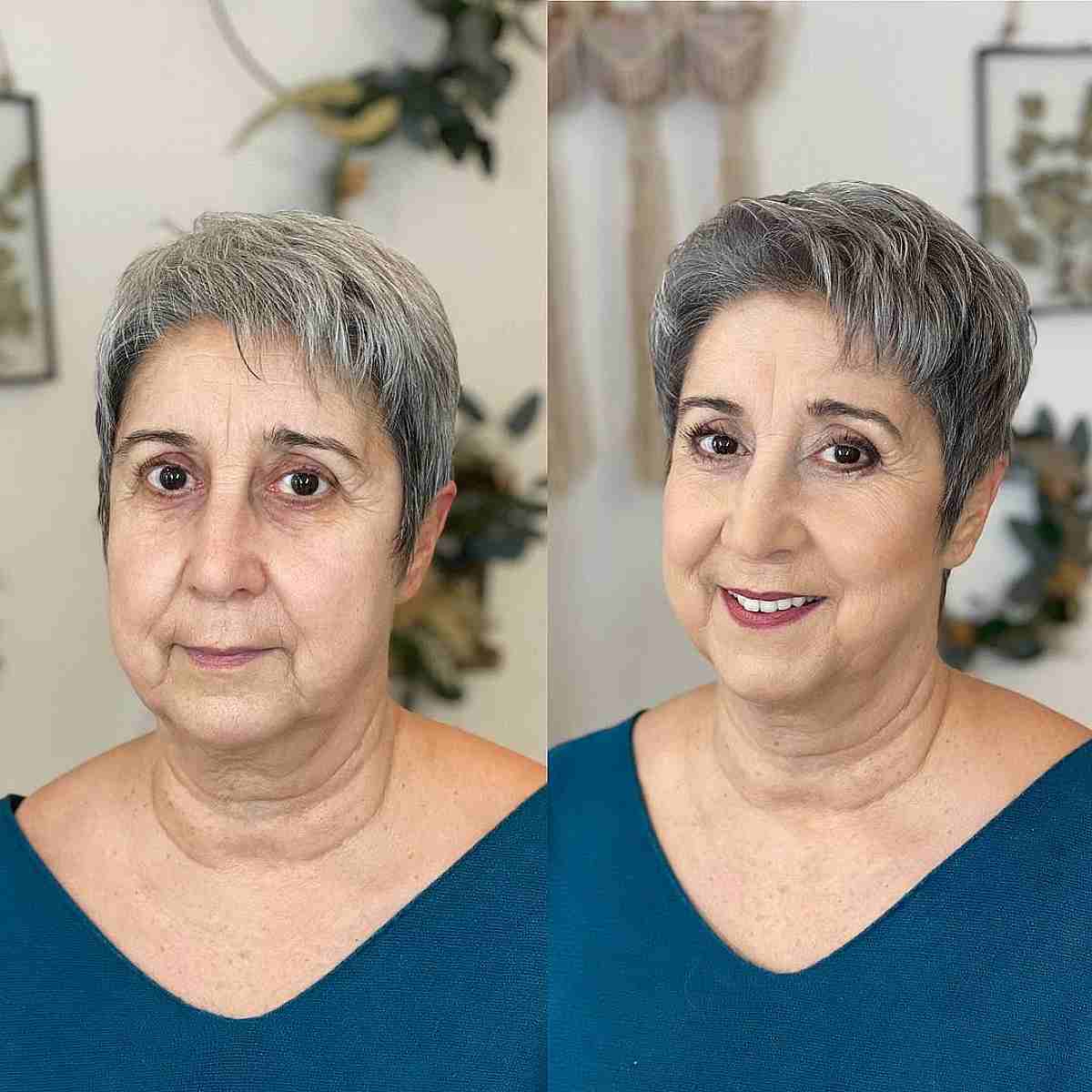 gray cropped pixie for oval faces and women over sixty