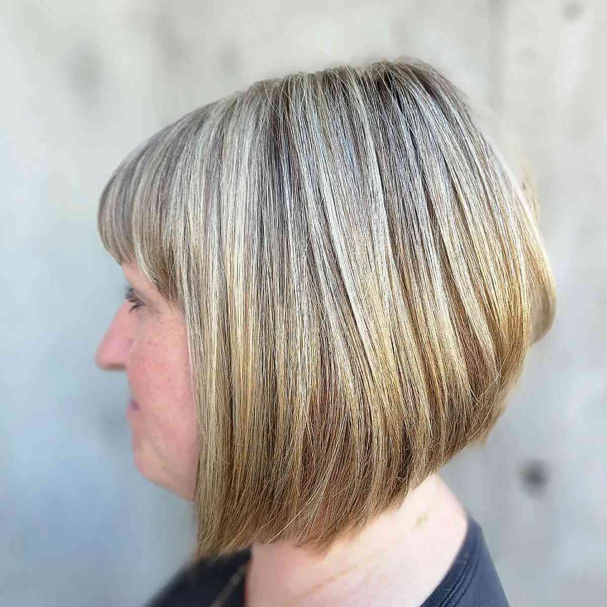 hip inverted bob on shorter gray hair for women over 60