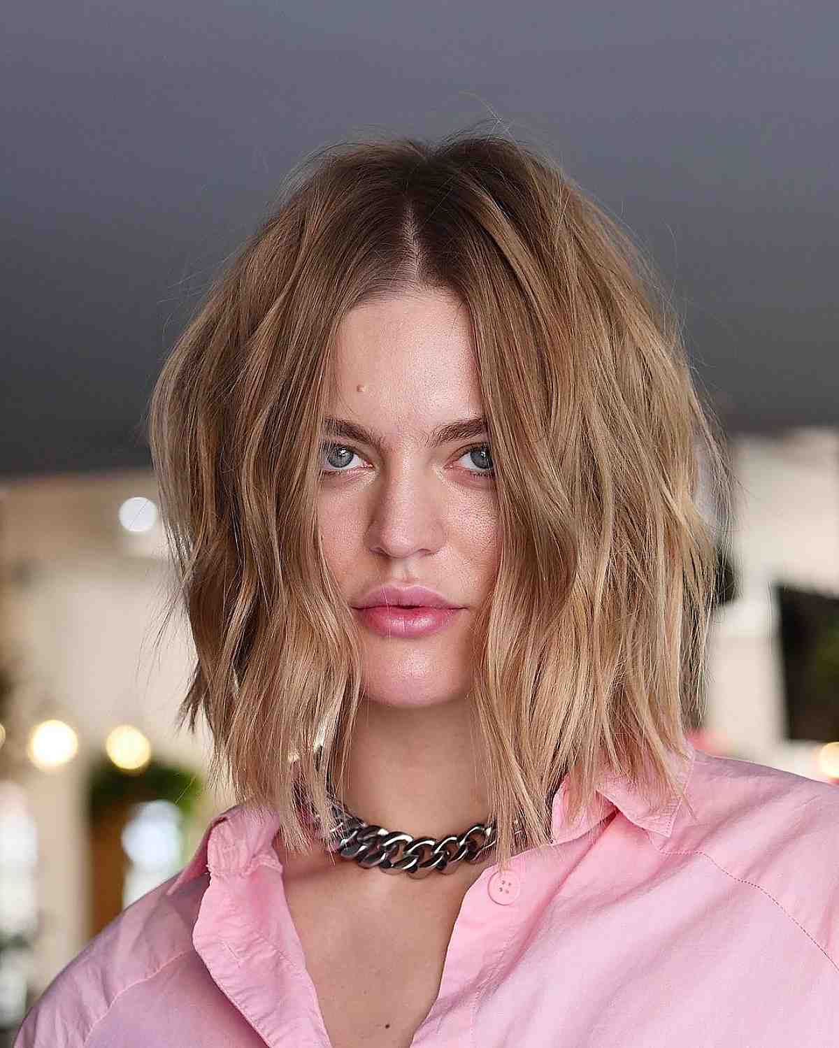 light brown middle parted lob