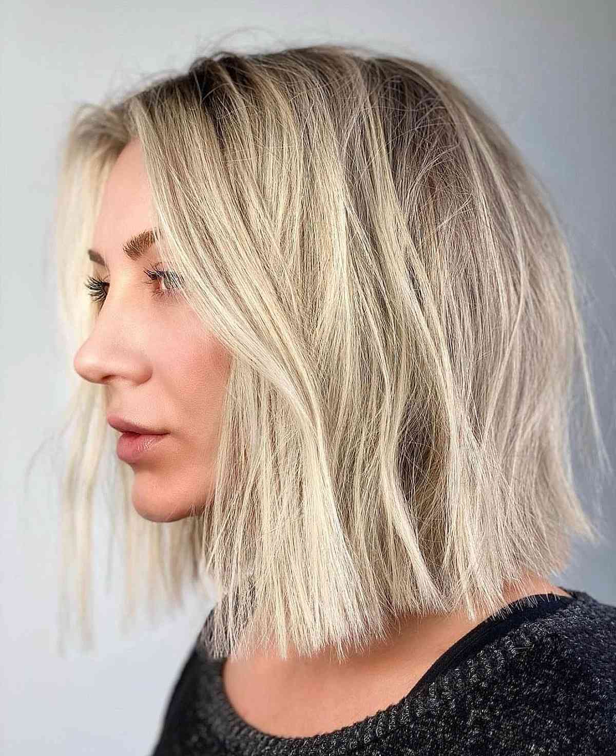 lived in blonde one length choppy lob