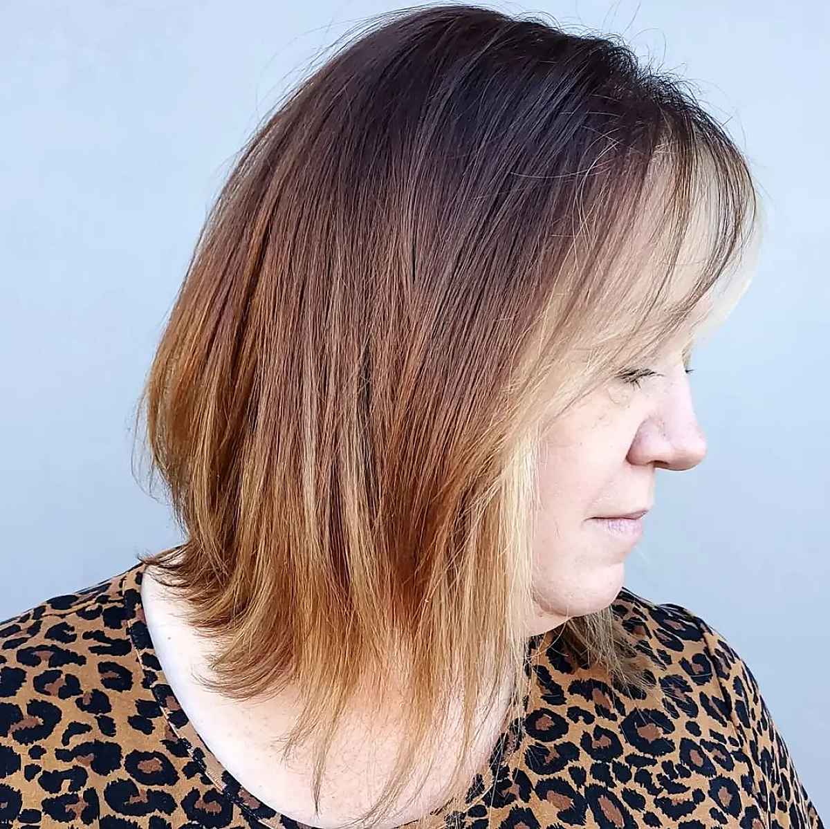 long a line bob with a face frame for a lady over 60