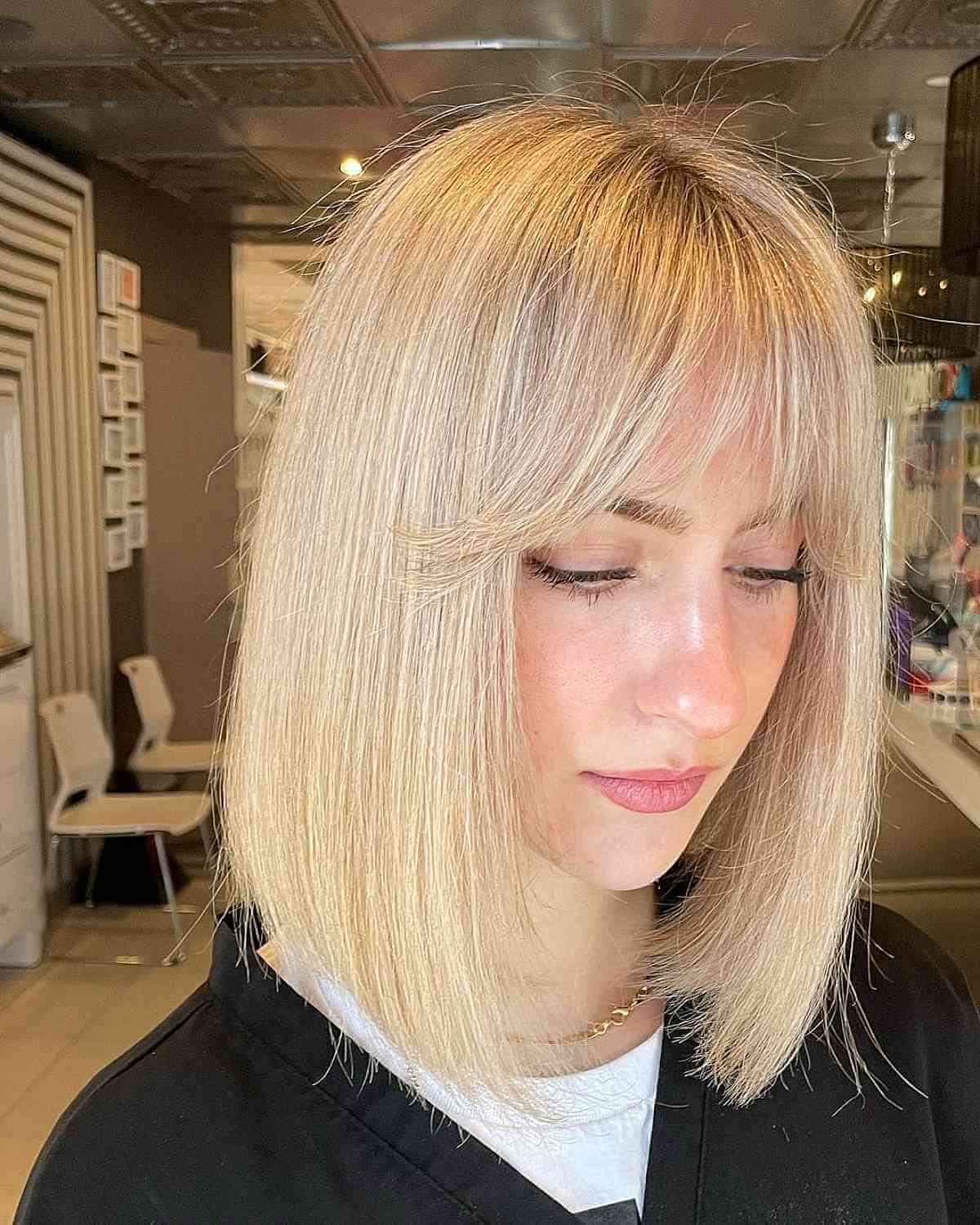 long bob cut with bangs for thin hair