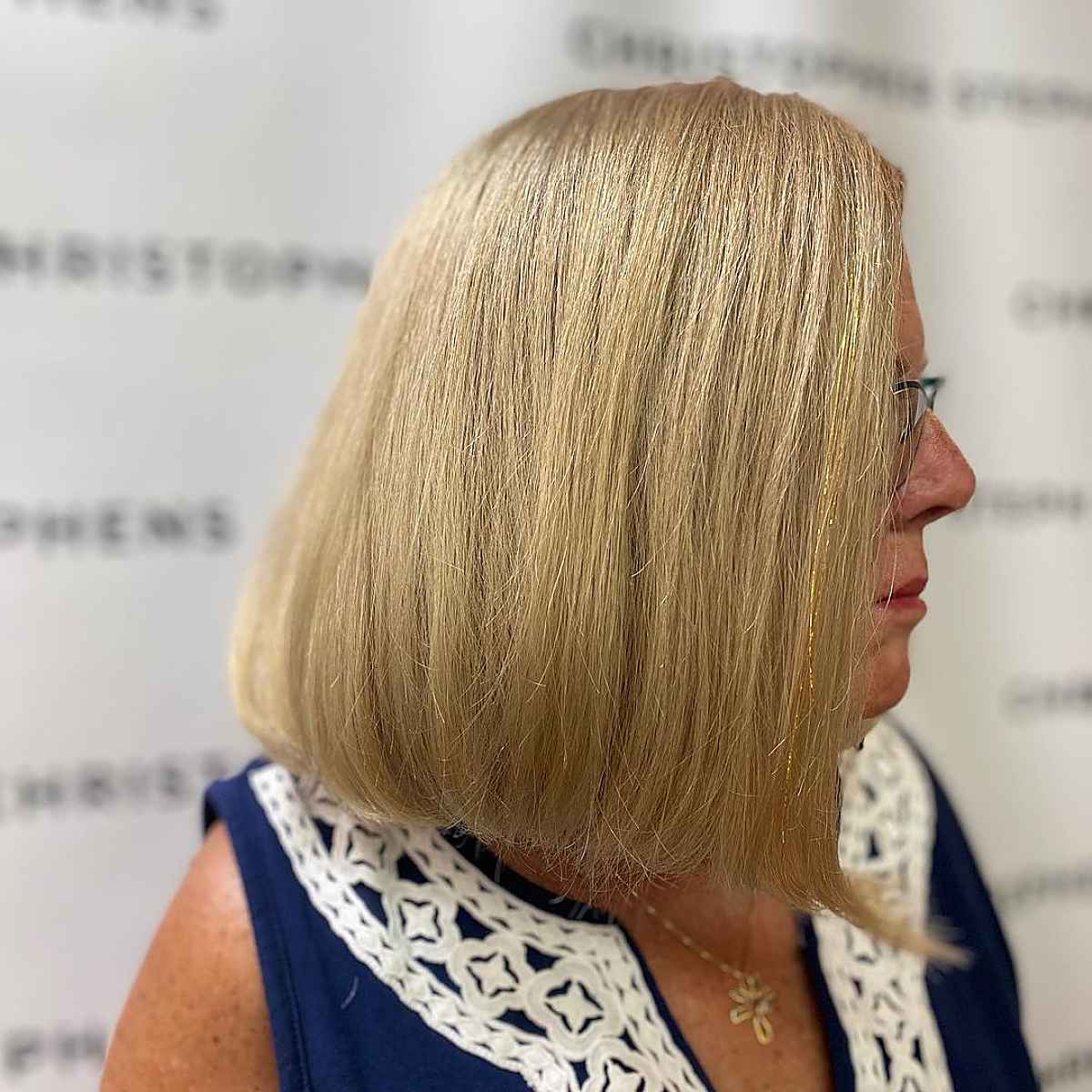 long bob for 60 year olds with glasses