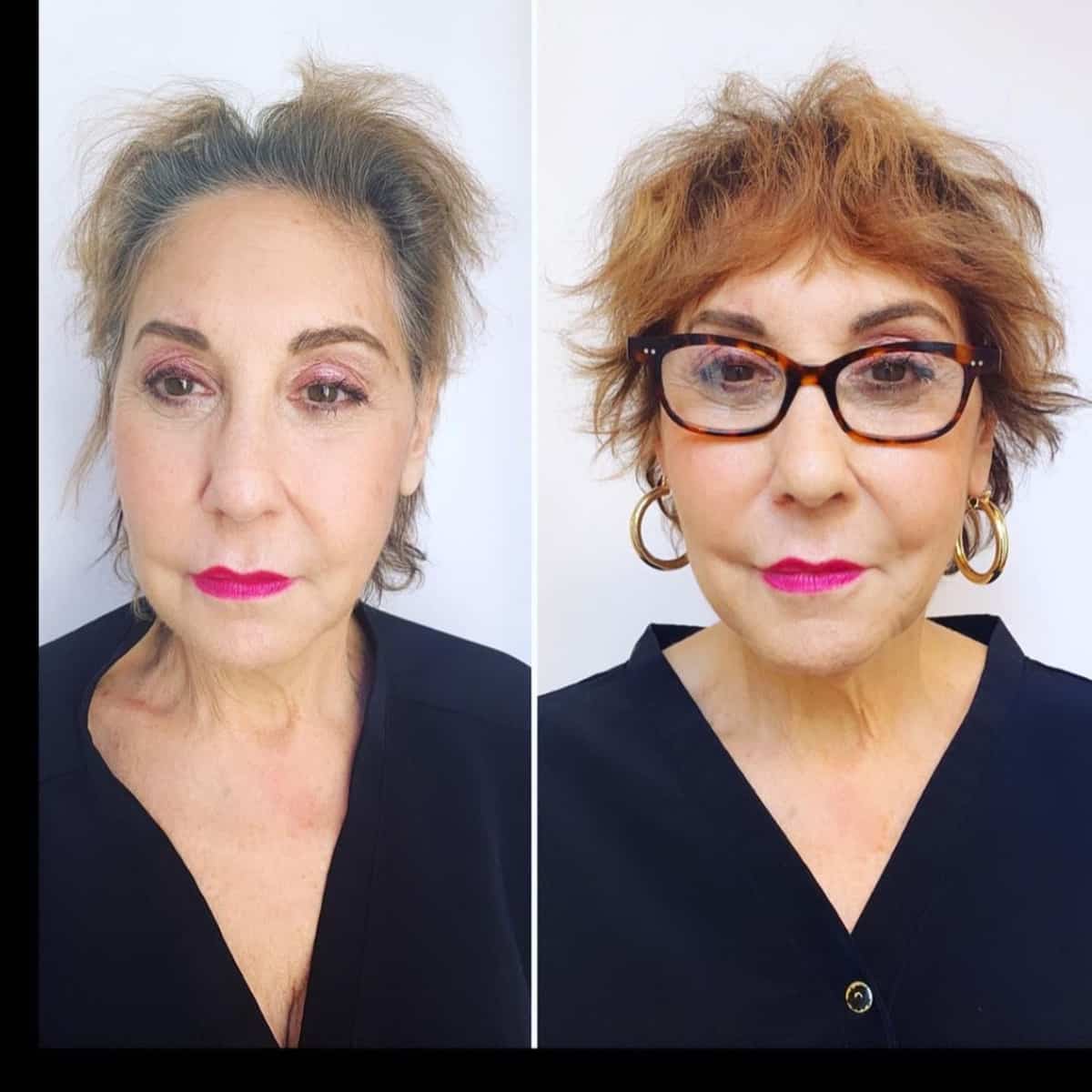 middle parted shaggy bob for women over 60 with short hair