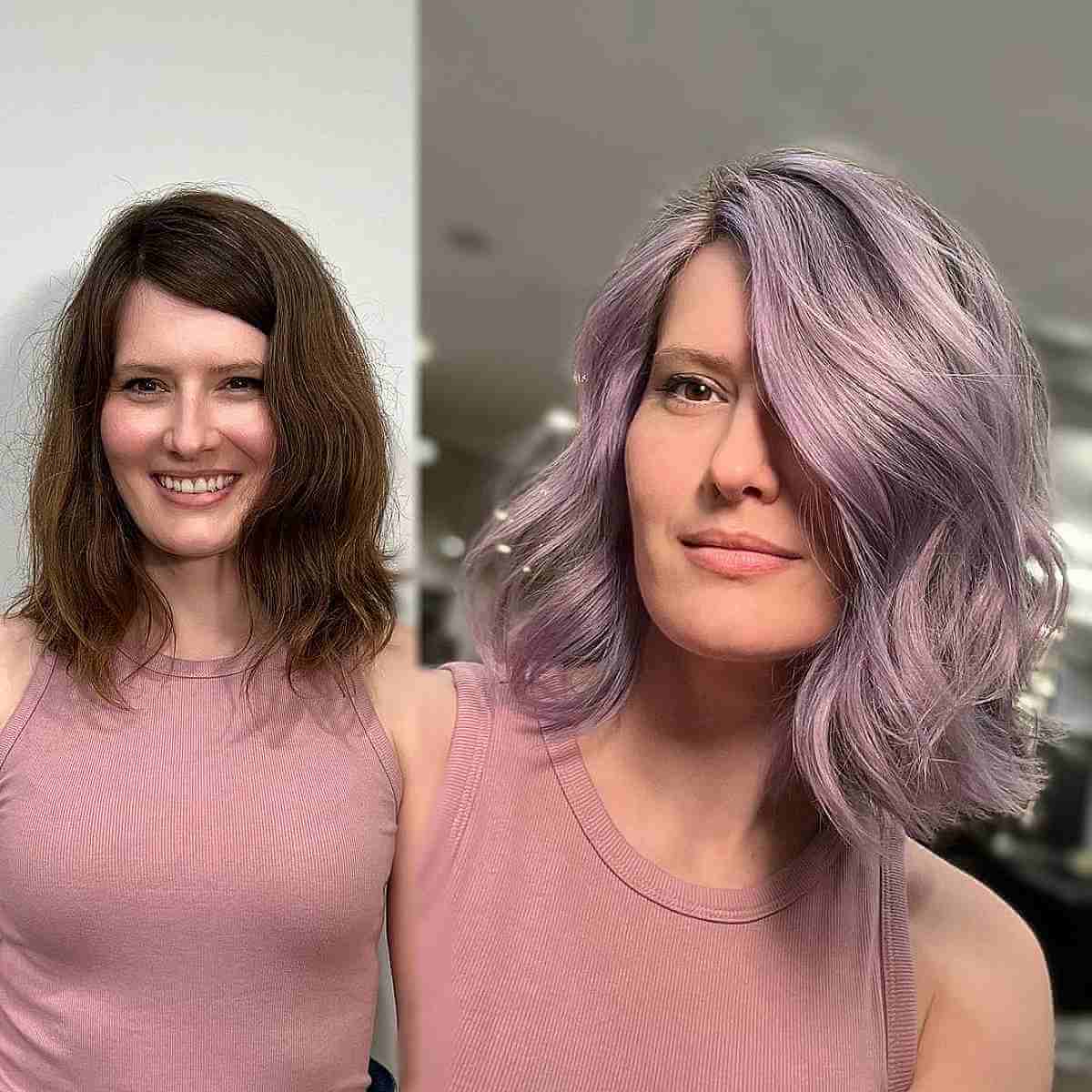 purple wavy lob cut