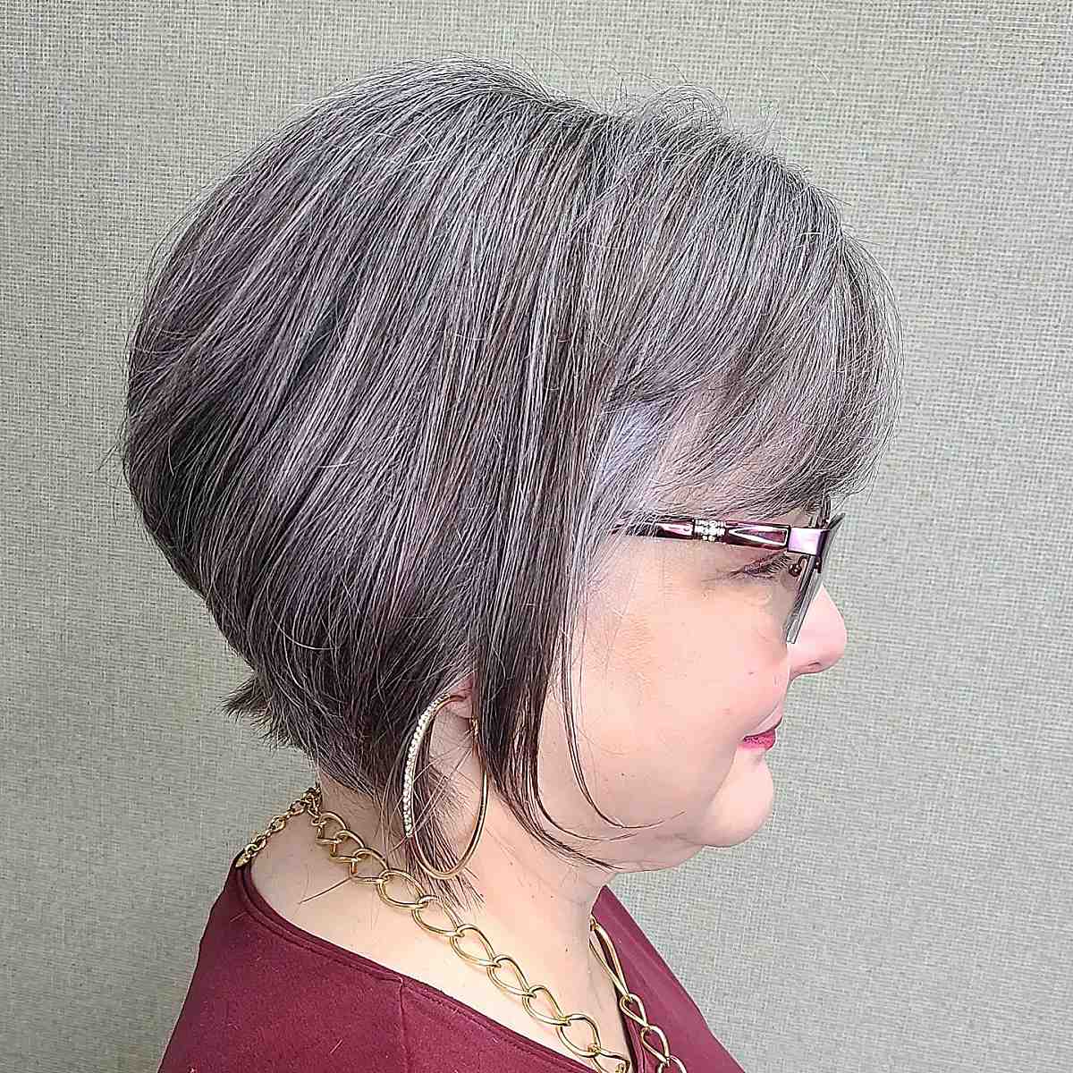 salt and pepper bob with bangs for ladies past sixty