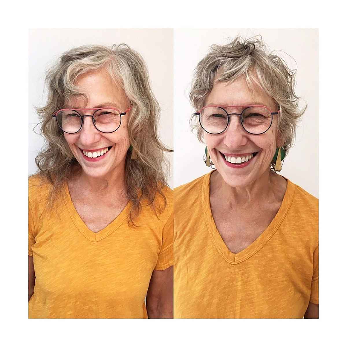 shaggy hairstyle for older women past 60 with thin curly hair