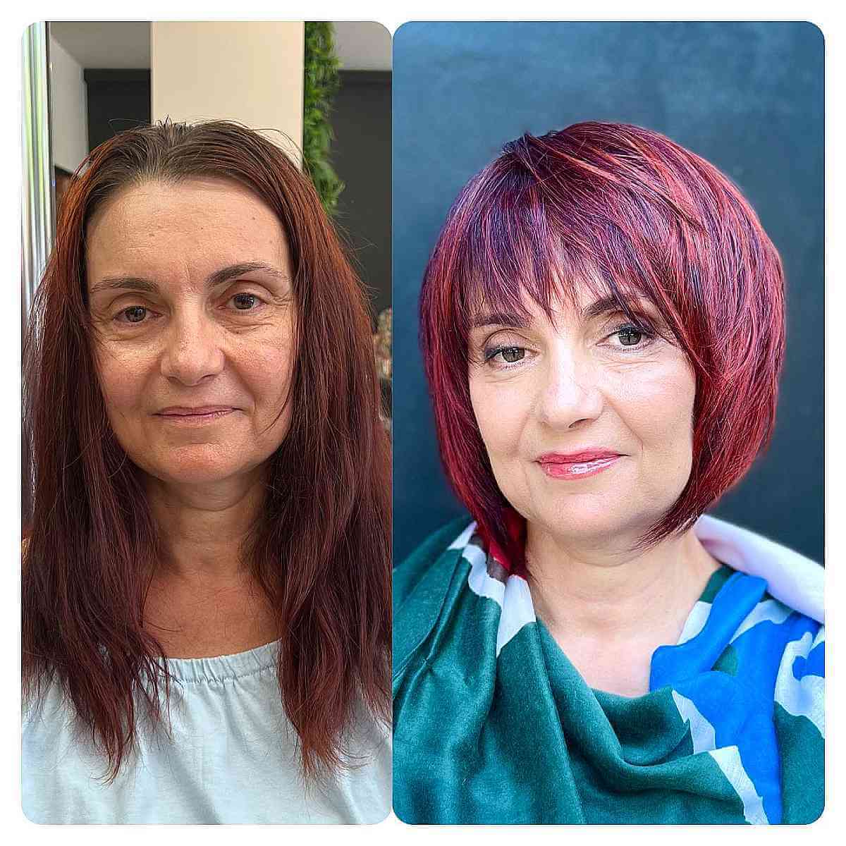 short edgy red choppy layers for ladies 60 and over