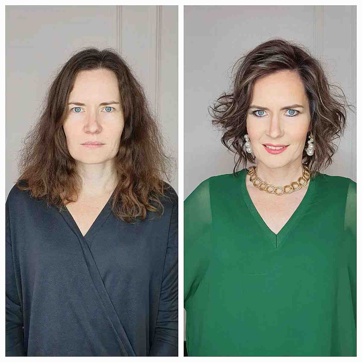 short to medium cut for wavy hair for women 40 and up